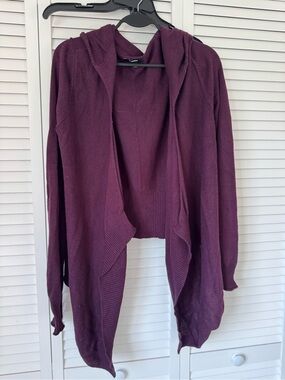 Express Open-Front Hooded Cardigan Sweater - Plum